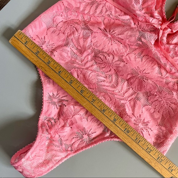Victoria’s Secret Sheer Pink Floral Lace Thong Bodysuit Small Front Caging - Picture 6 of 14